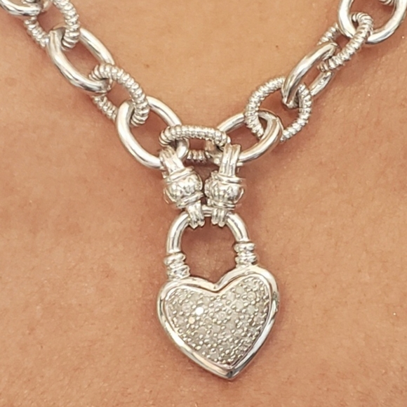 925 Sterling silver necklace & bracelet set. .09TW diamonds in each locket. - Picture 6 of 8